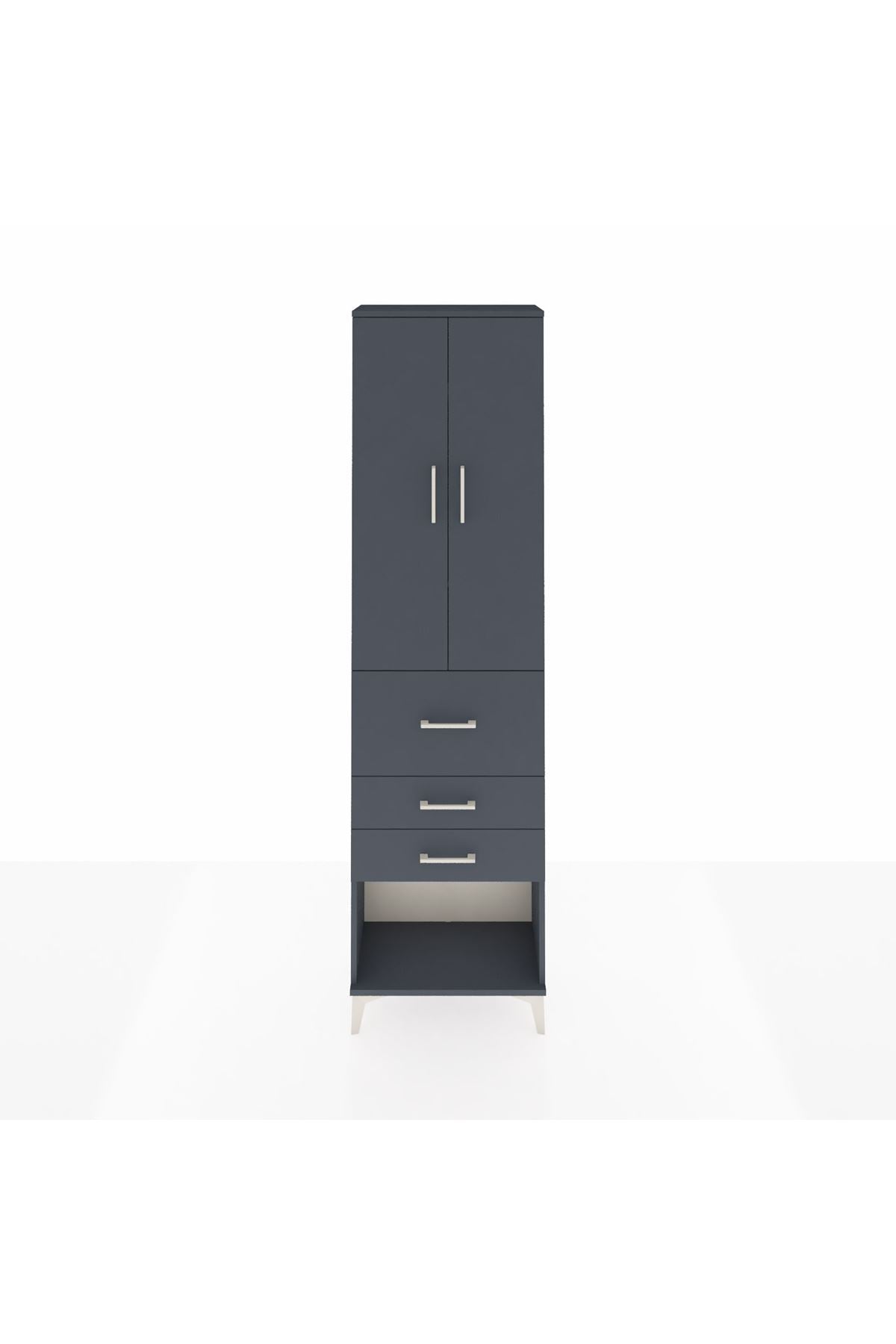 Arges Dolap 3 Raflı 3 Çekmeceli 2 Kapaklı 60x30x221 Antrasit-Antrasit