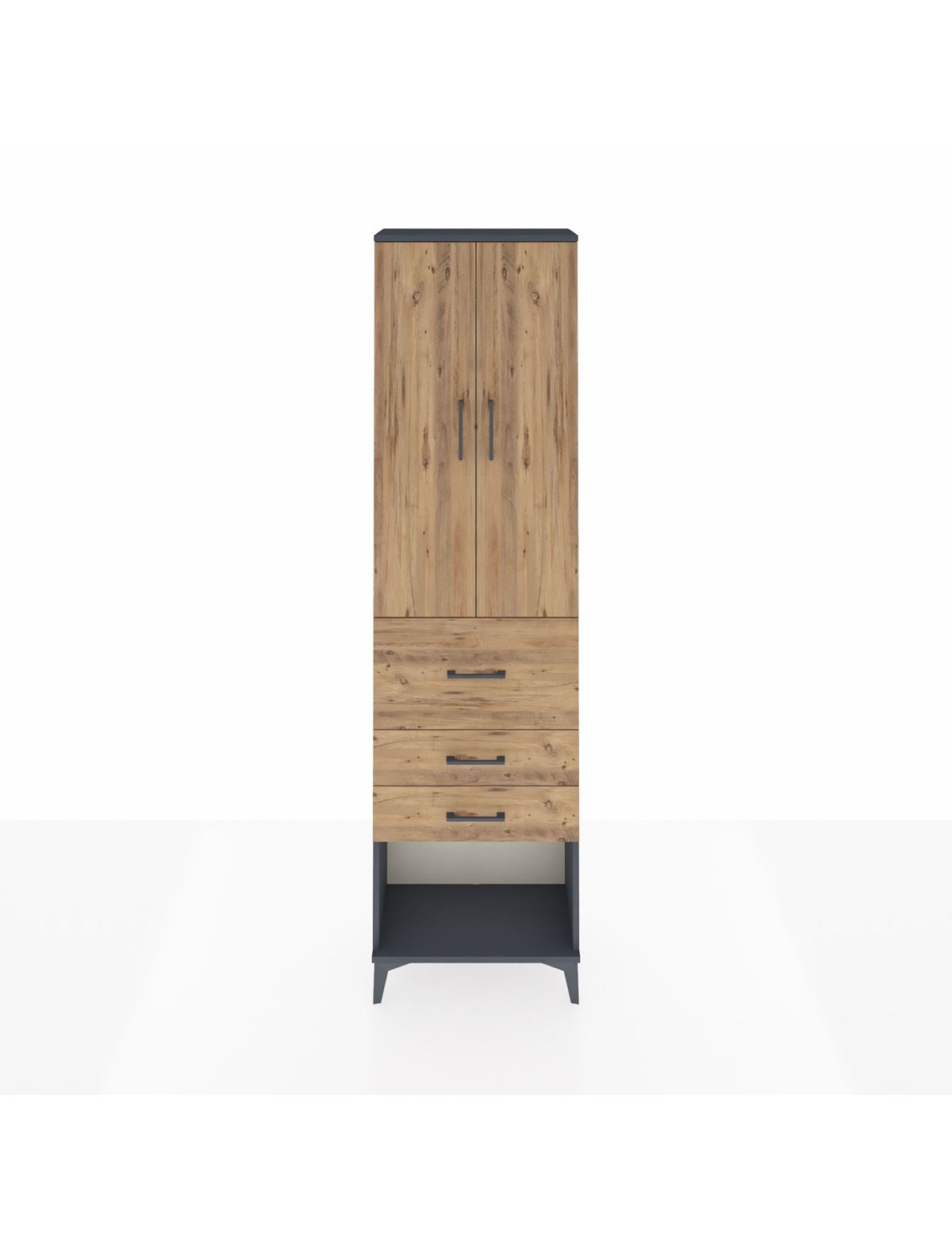 Arges Dolap 3 Raflı 3 Çekmeceli 2 Kapaklı 60x30x221 Antrasit-Çam