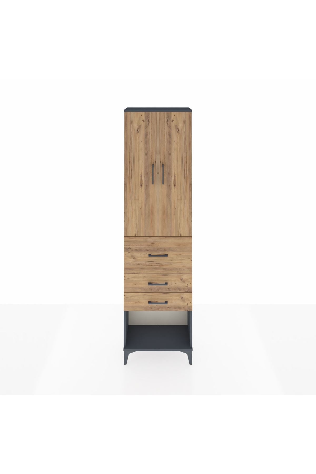 Arges Dolap 3 Raflı 3 Çekmeceli 2 Kapaklı 60x30x221 Antrasit-Çam