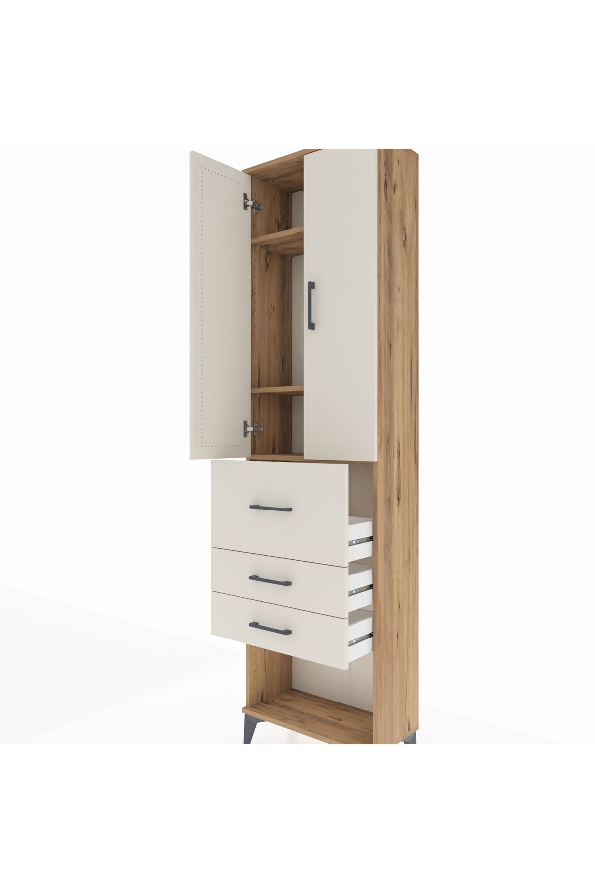 Arges Dolap 3 Raflı 3 Çekmeceli 2 Kapaklı 60x30x221 Çam-Aytaşı