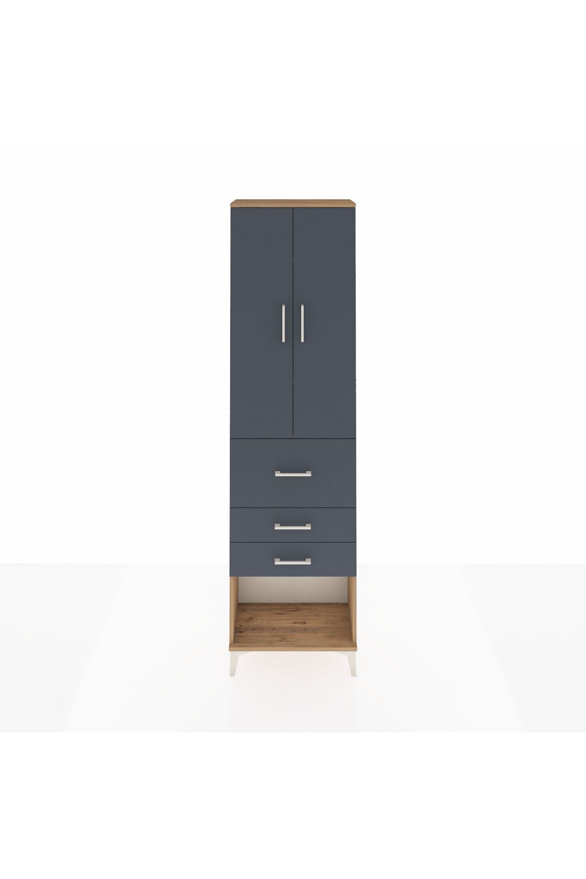 Arges Dolap 3 Raflı 3 Çekmeceli 2 Kapaklı 60x30x221 Çam-Antrasit