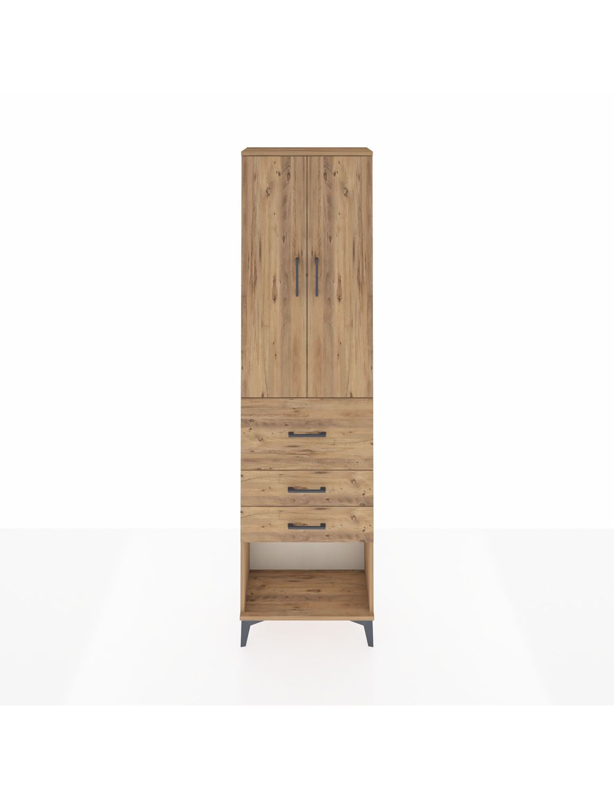 Arges Dolap 3 Raflı 3 Çekmeceli 2 Kapaklı 60x30x221 Çam-Çam