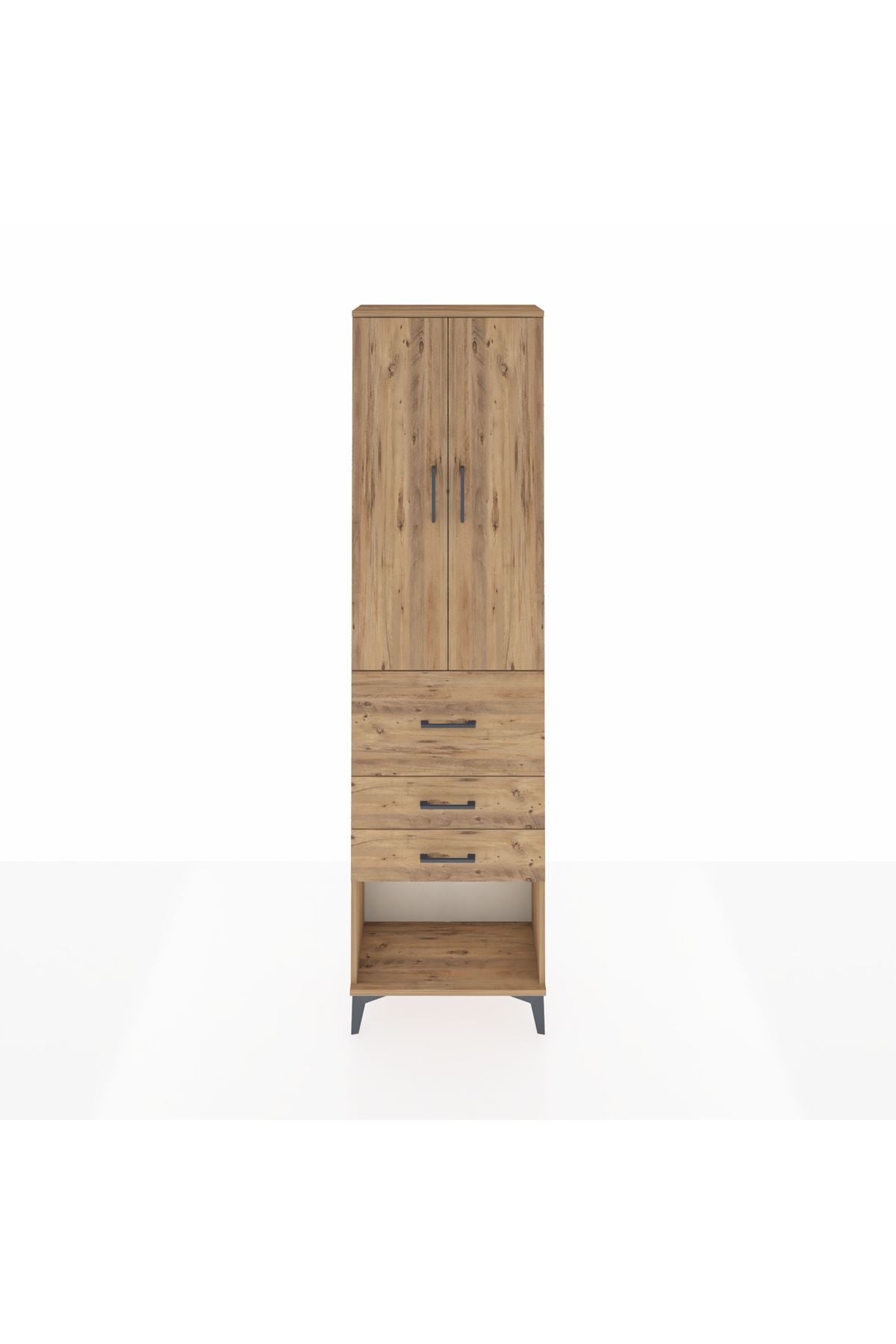 Arges Dolap 3 Raflı 3 Çekmeceli 2 Kapaklı 60x30x221 Çam-Çam