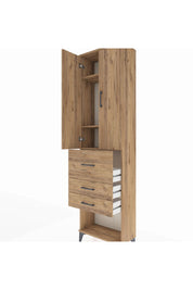 Arges Dolap 3 Raflı 3 Çekmeceli 2 Kapaklı 60x30x221 Çam-Çam