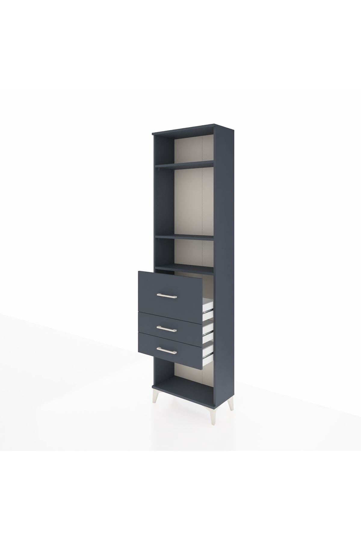 Arges Dolap 3 Raflı 3 Çekmeceli 60x30x221 Antrasit-Antrasit