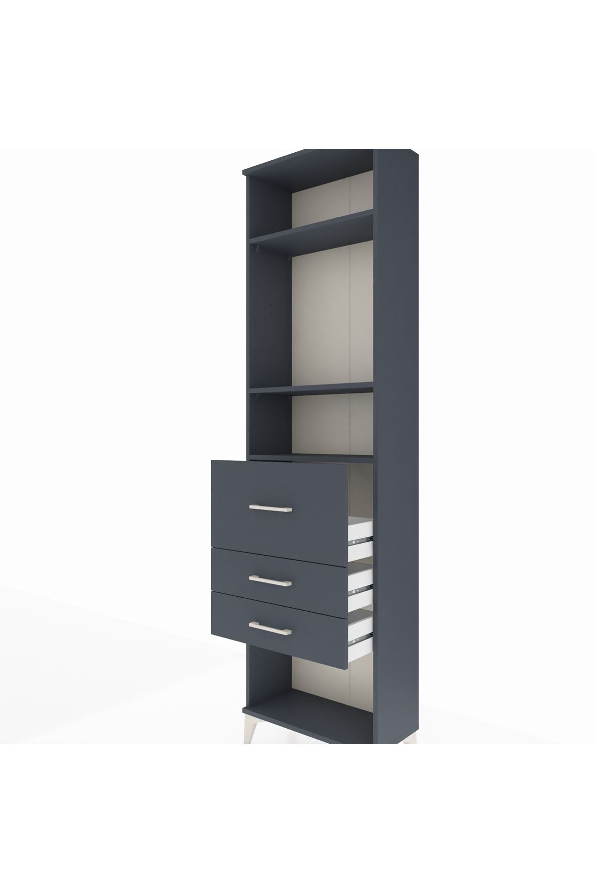 Arges Dolap 3 Raflı 3 Çekmeceli 60x30x221 Antrasit-Antrasit