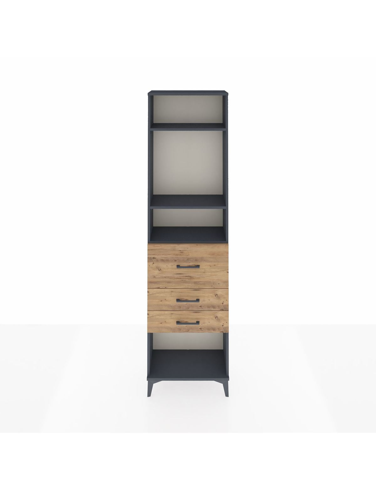 Arges Dolap 3 Raflı 3 Çekmeceli 60x30x221 Antrasit-Çam