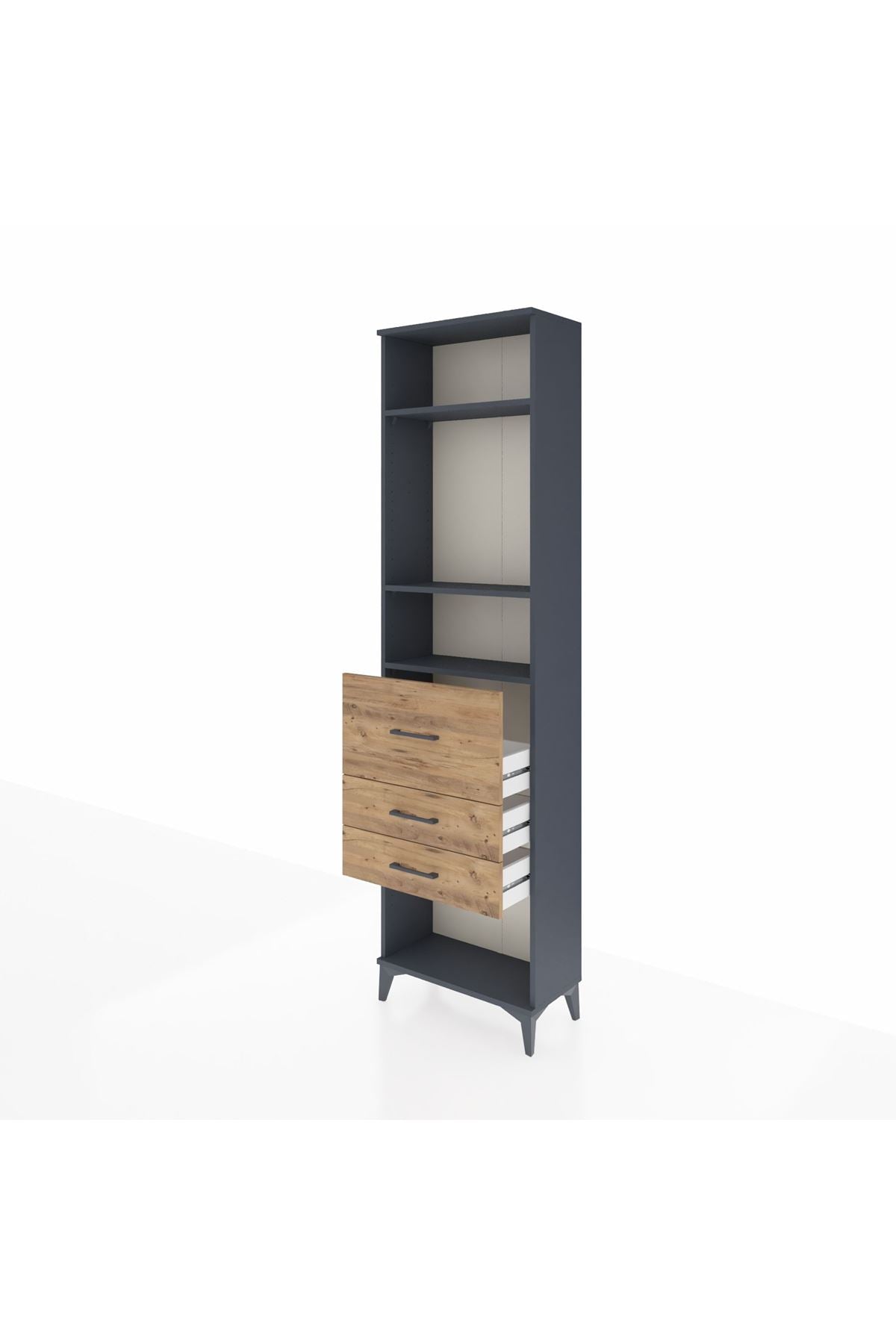 Arges Dolap 3 Raflı 3 Çekmeceli 60x30x221 Antrasit-Çam