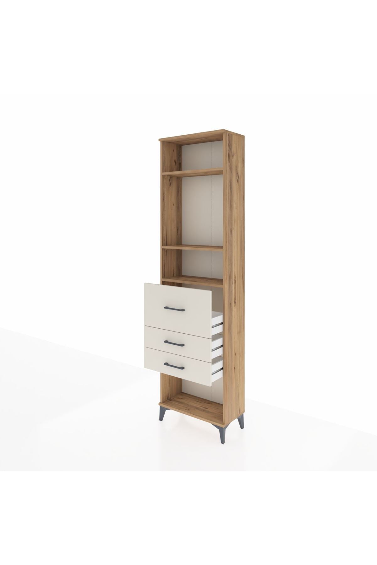 Arges Dolap 3 Raflı 3 Çekmeceli 60x30x221 Çam-Aytaşı