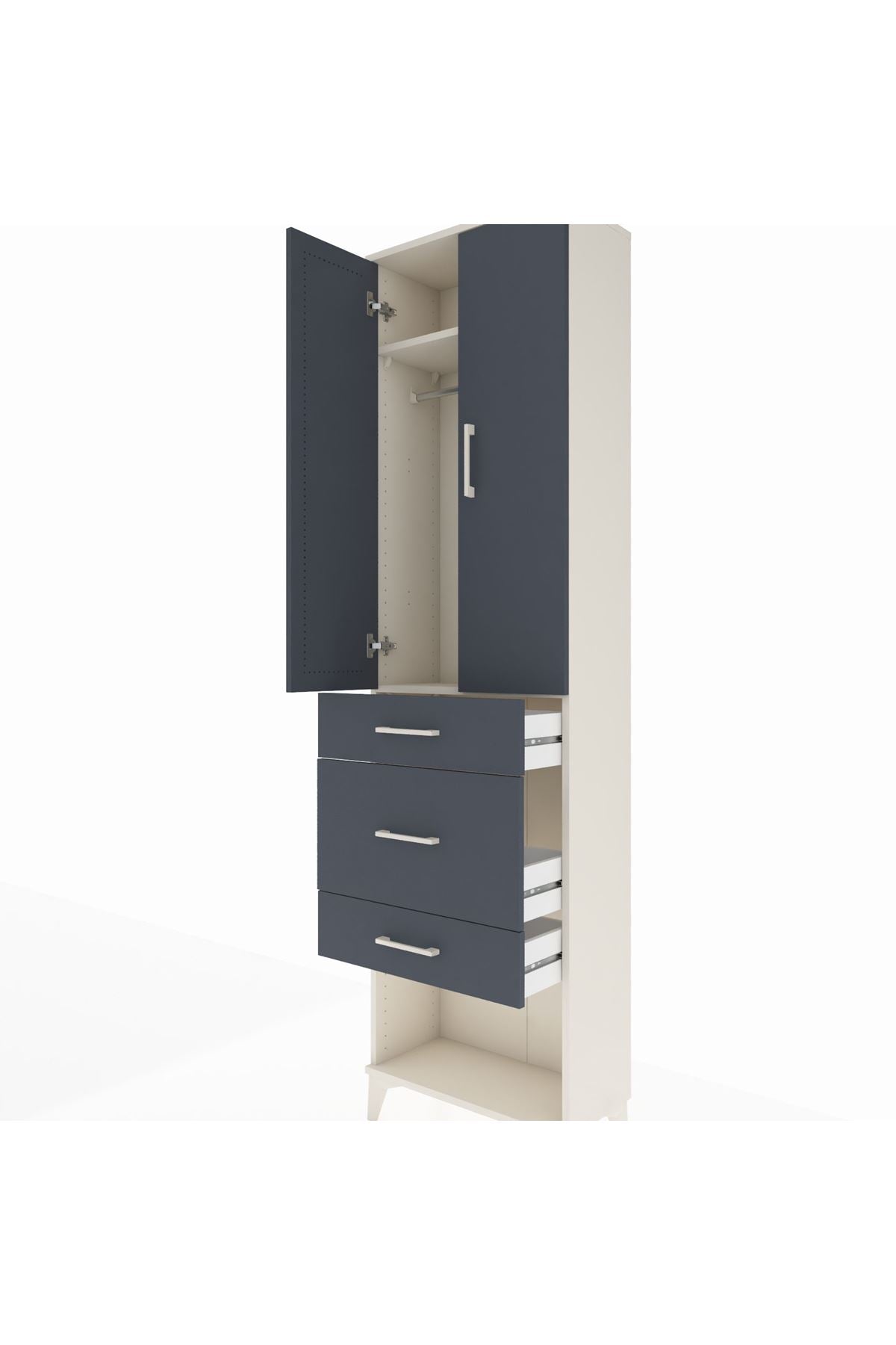 Arges Dolap 2 Raflı 3 Çekmeceli Tek Askılı 60x30x221 Aytaşı-Antrasit