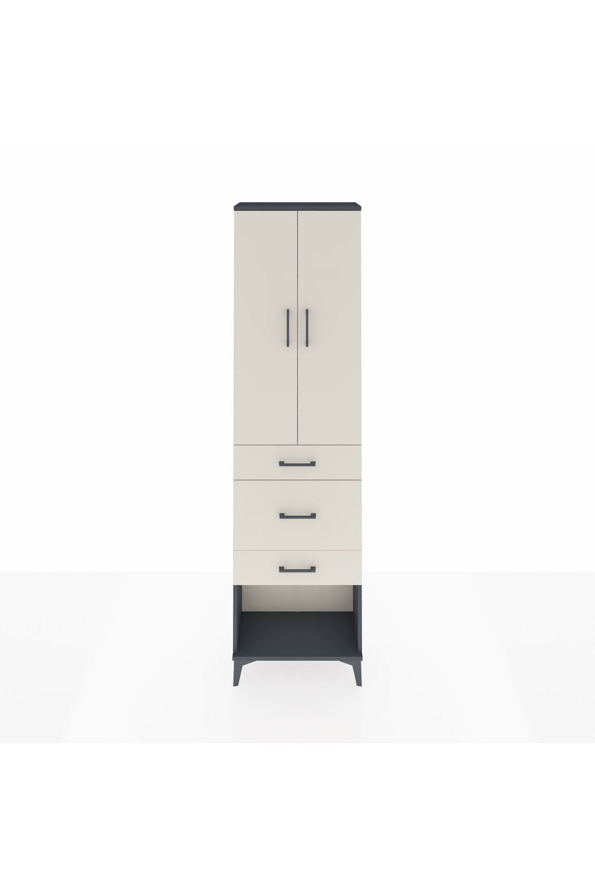 Arges Dolap 2 Raflı 3 Çekmeceli Tek Askılı 60x30x221 Antrasit-Aytaşı