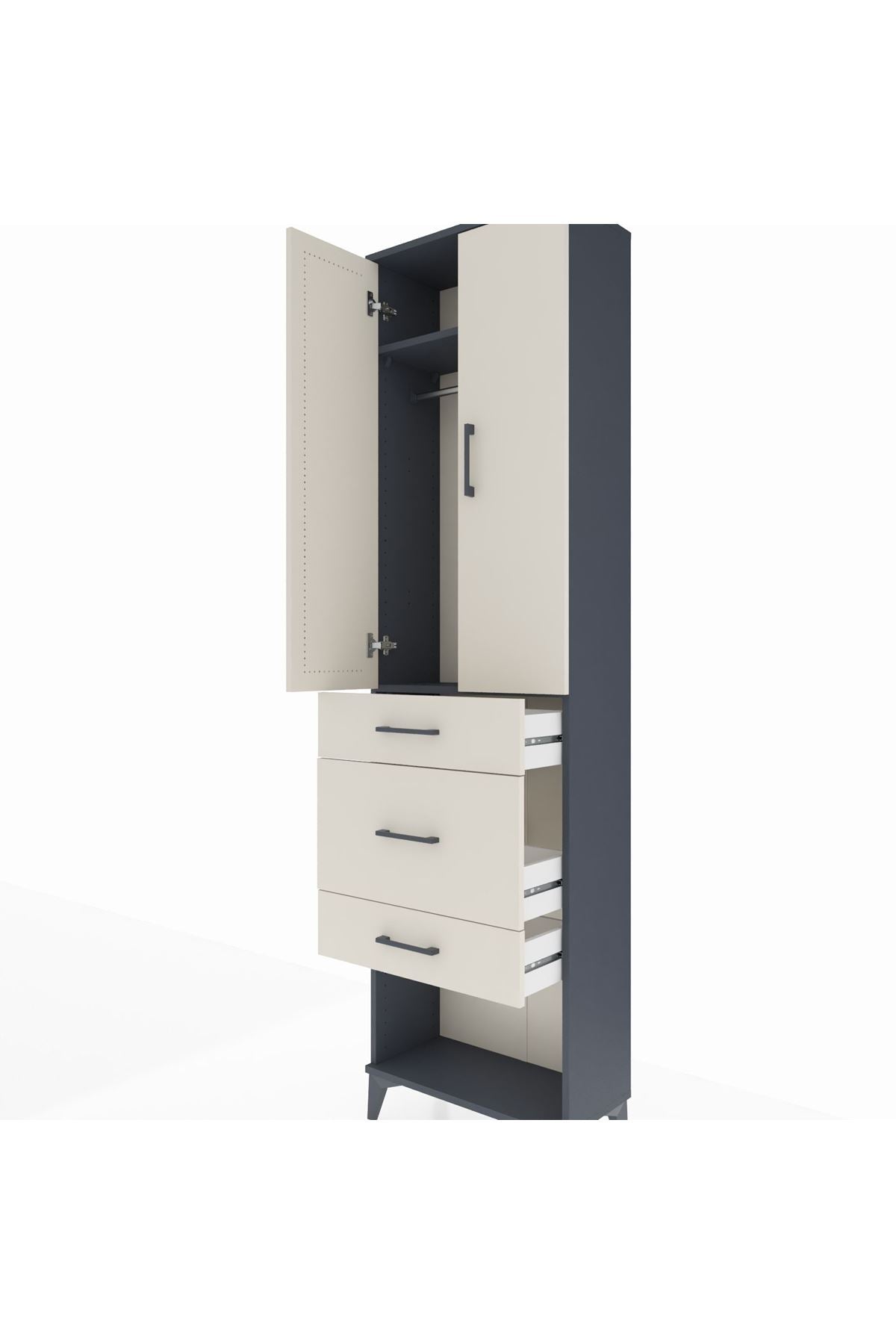 Arges Dolap 2 Raflı 3 Çekmeceli Tek Askılı 60x30x221 Antrasit-Aytaşı