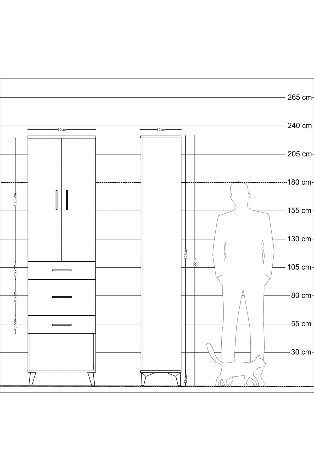 Arges Dolap 2 Raflı 3 Çekmeceli Tek Askılı 60x30x221 Antrasit-Aytaşı