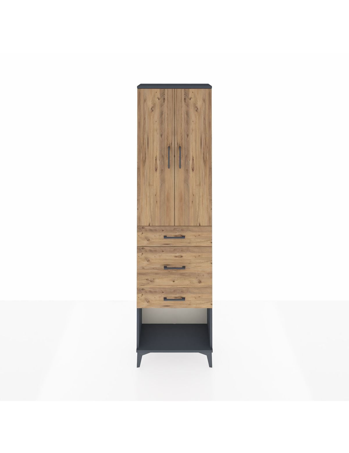 Arges Dolap 2 Raflı 3 Çekmeceli Tek Askılı 60x30x221 Antrasit-Çam