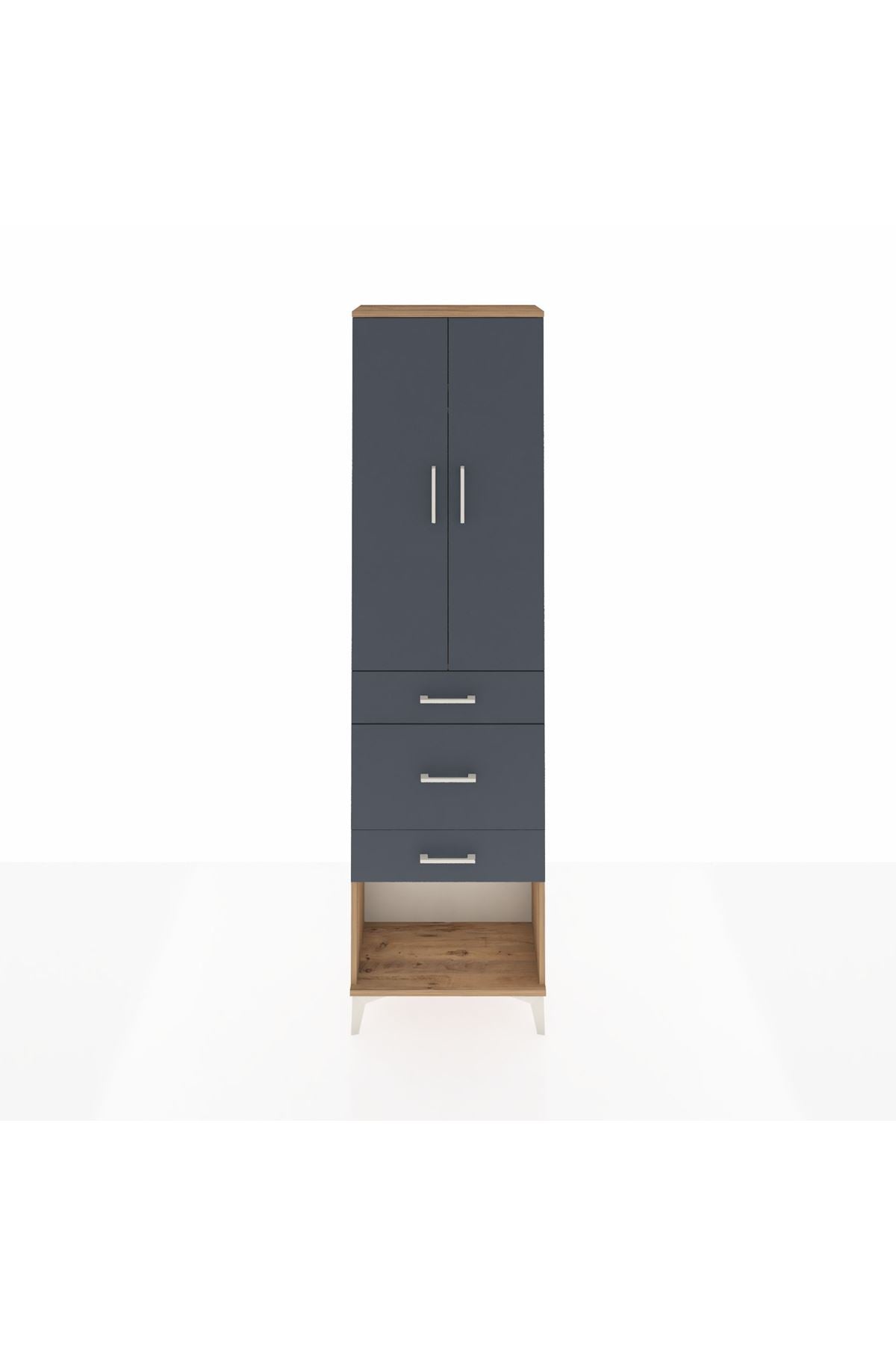 Arges Dolap 2 Raflı 3 Çekmeceli Tek Askılı 60x30x221 Çam-Antrasit