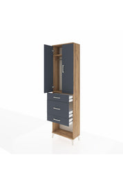 Arges Dolap 2 Raflı 3 Çekmeceli Tek Askılı 60x30x221 Çam-Antrasit