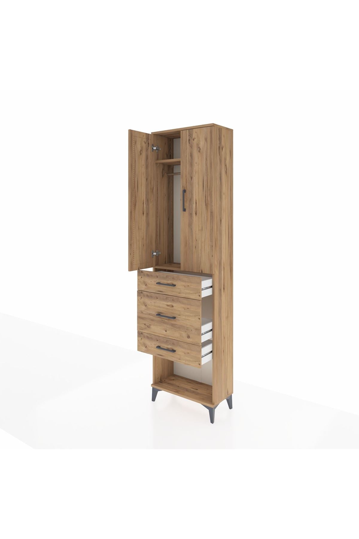 Arges Dolap 2 Raflı 3 Çekmeceli Tek Askılı 60x30x221 Çam-Çam