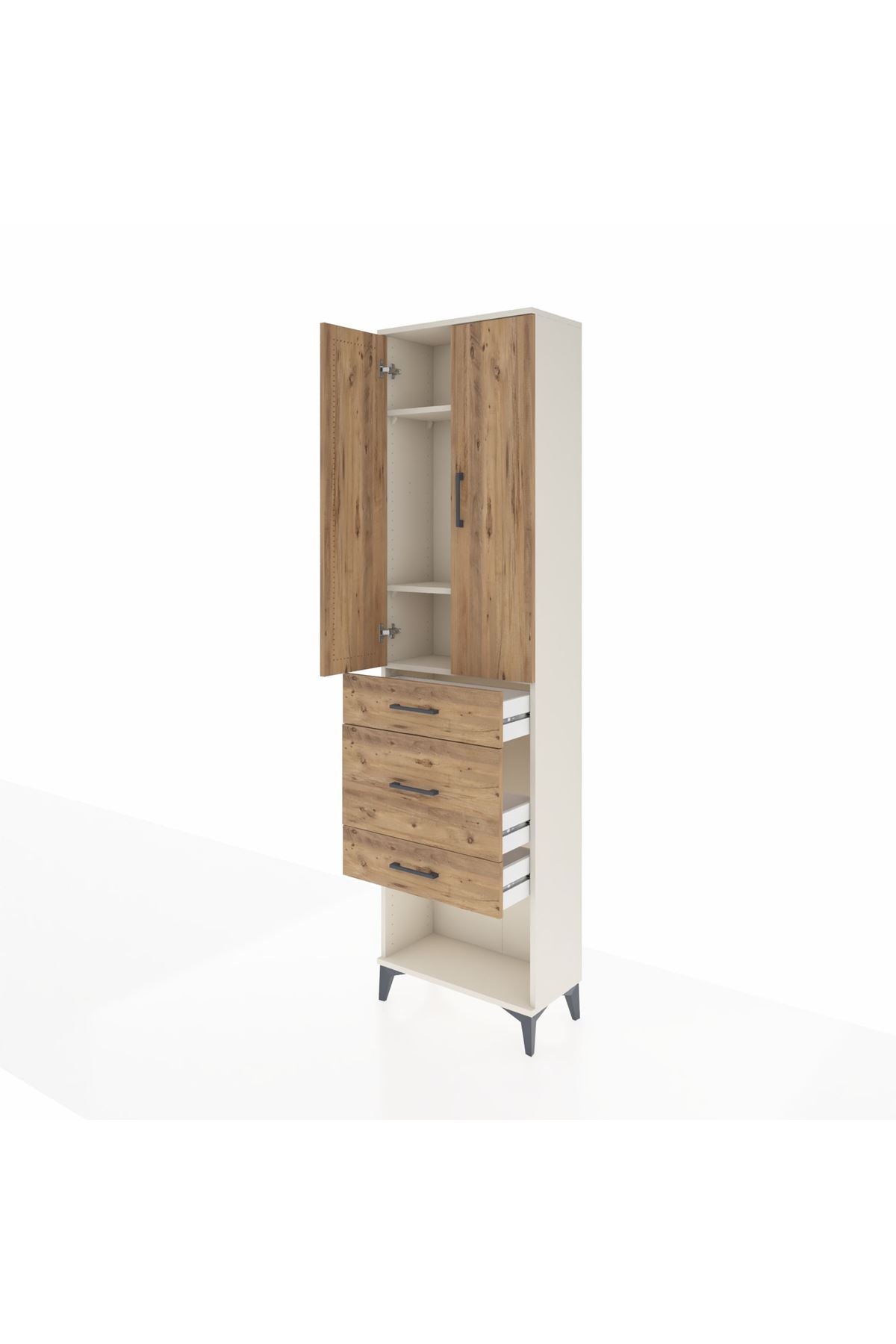 Arges Dolap 3 Raflı 3 Çekmeceli 2 Kapaklı 60x30x221 Aytaşı-Çam