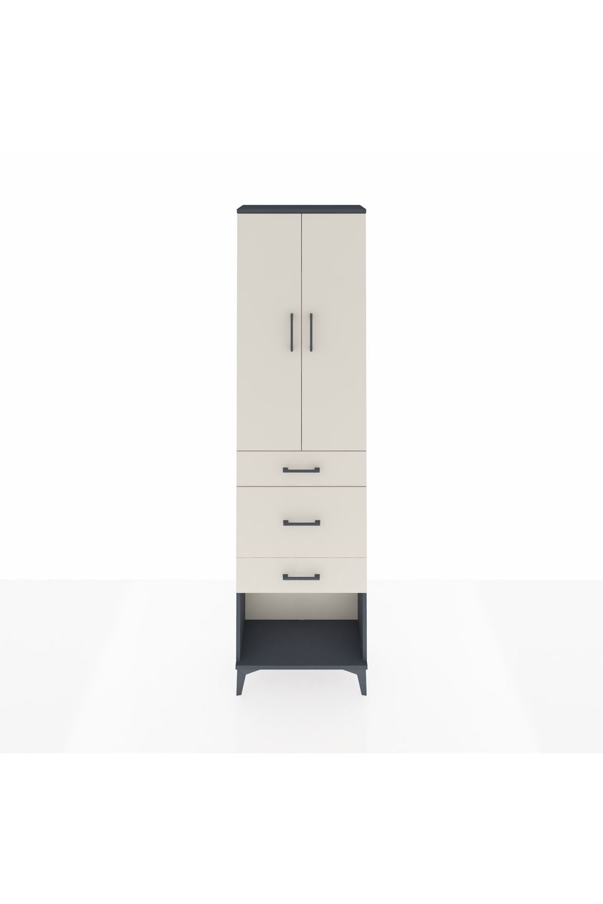 Arges Dolap 3 Raflı 3 Çekmeceli 2 Kapaklı 60x30x221 Antrasit-Aytaşı