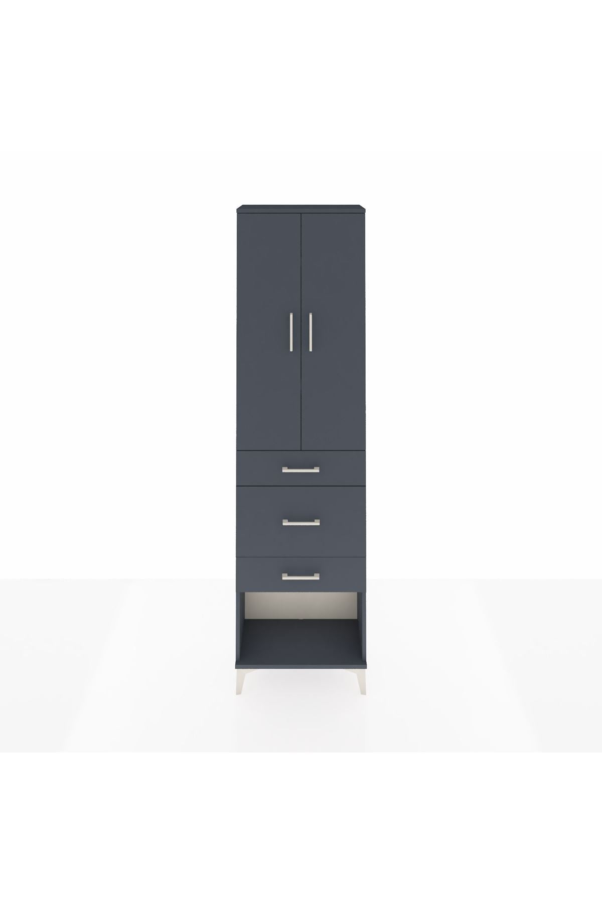 Arges Dolap 3 Raflı 3 Çekmeceli 2 Kapaklı 60x30x221 Antrasit-Antrasit