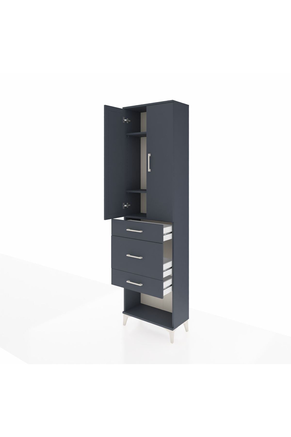 Arges Dolap 3 Raflı 3 Çekmeceli 2 Kapaklı 60x30x221 Antrasit-Antrasit