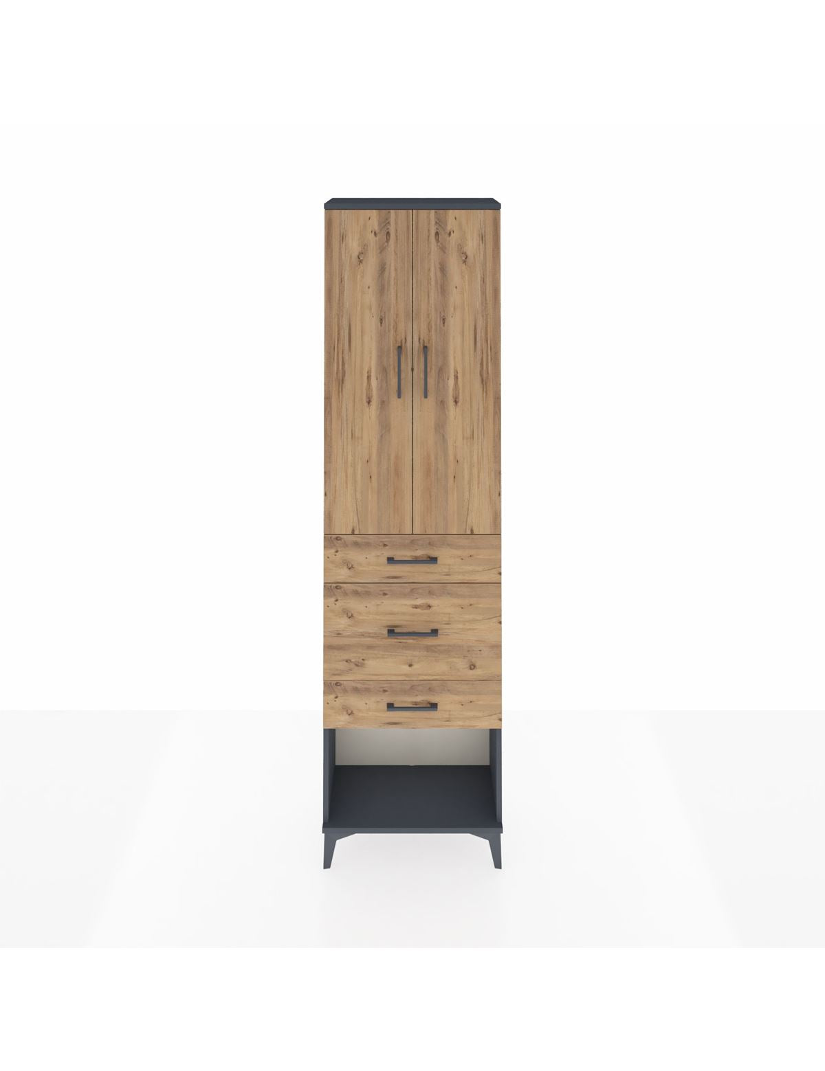 Arges Dolap 3 Raflı 3 Çekmeceli 2 Kapaklı 60x30x221 Antrasit-Çam