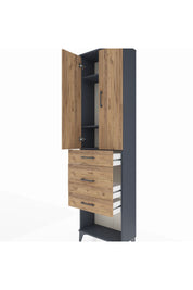 Arges Dolap 3 Raflı 3 Çekmeceli 2 Kapaklı 60x30x221 Antrasit-Çam