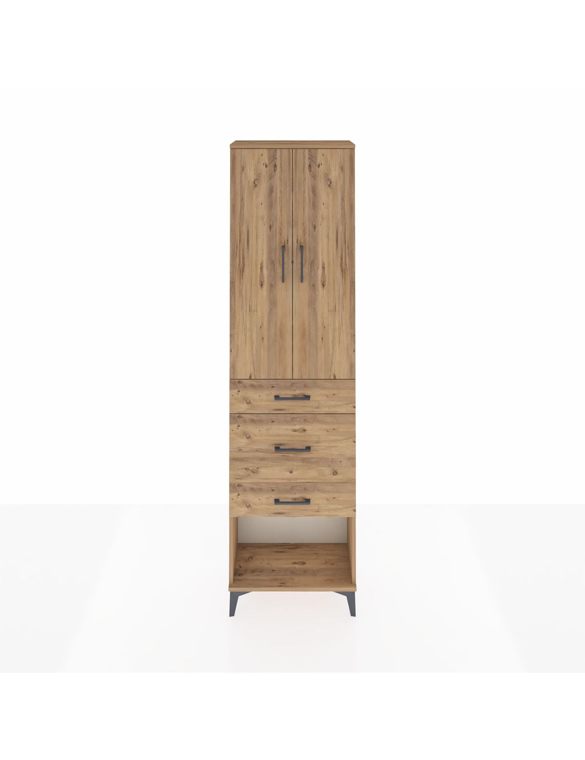 Arges Dolap 3 Raflı 3 Çekmeceli 2 Kapaklı 60x30x221 Çam-Çam