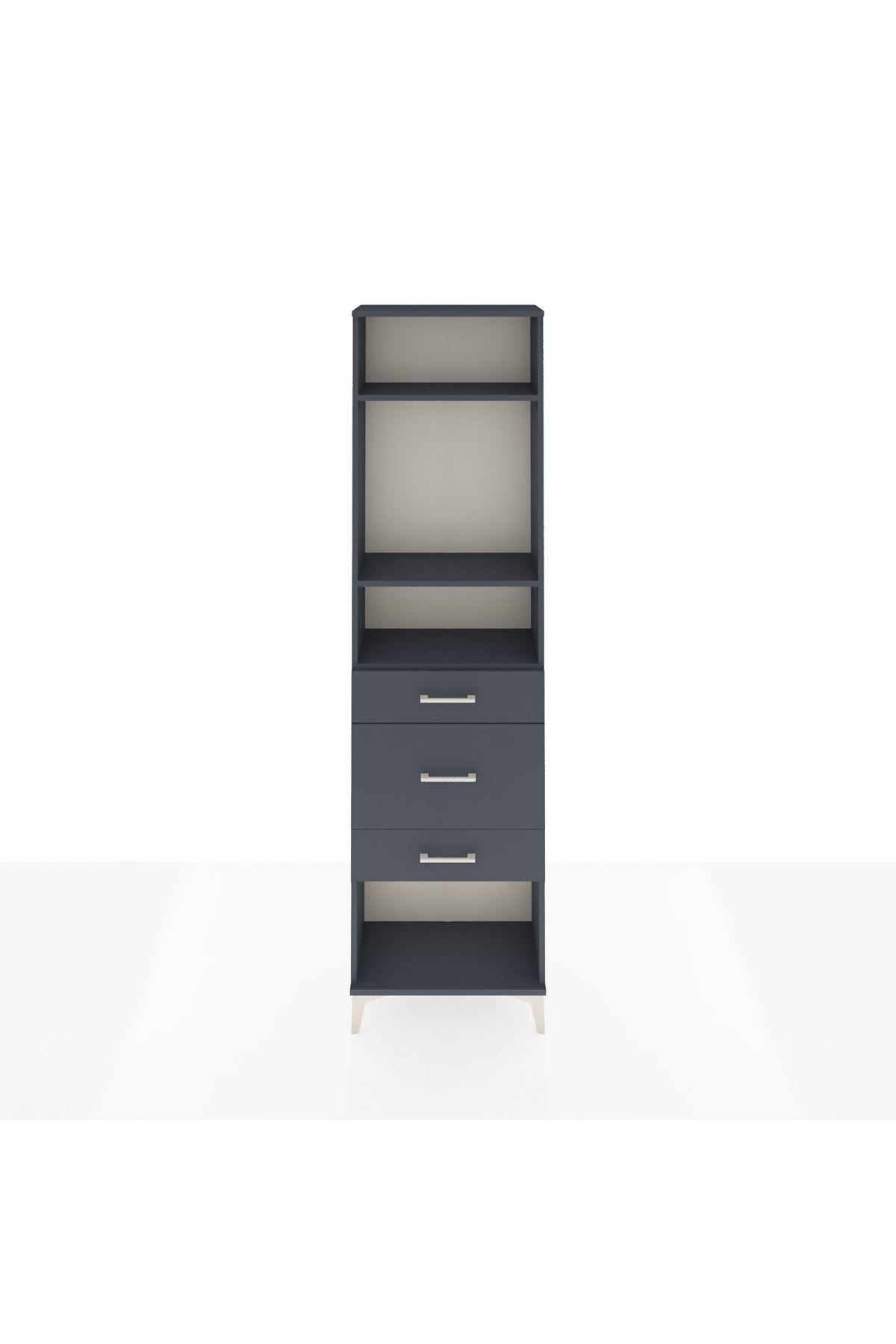 Arges Dolap 3 Raflı 3 Çekmeceli 60x30x221 Antrasit-Antrasit