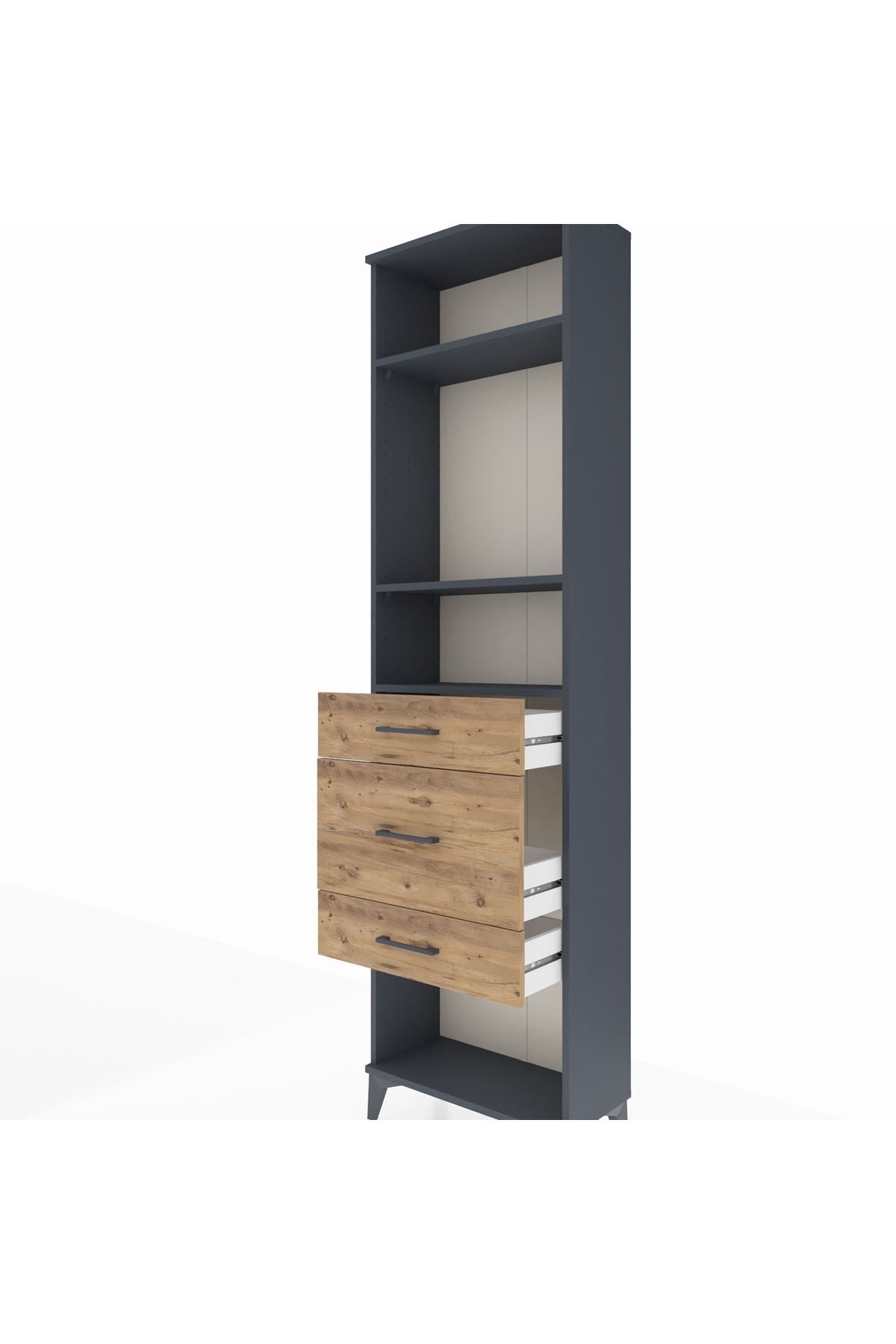 Arges Dolap 3 Raflı 3 Çekmeceli 60x30x221 Antrasit-Çam