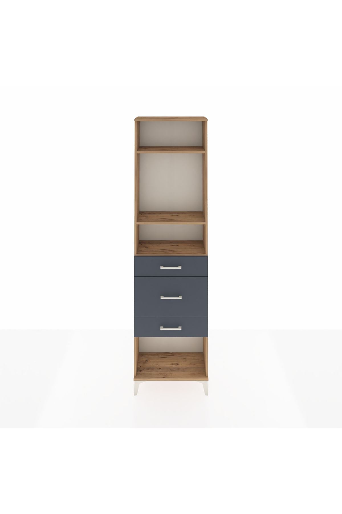 Arges Dolap 3 Raflı 3 Çekmeceli 60x30x221 Çam-Antrasit