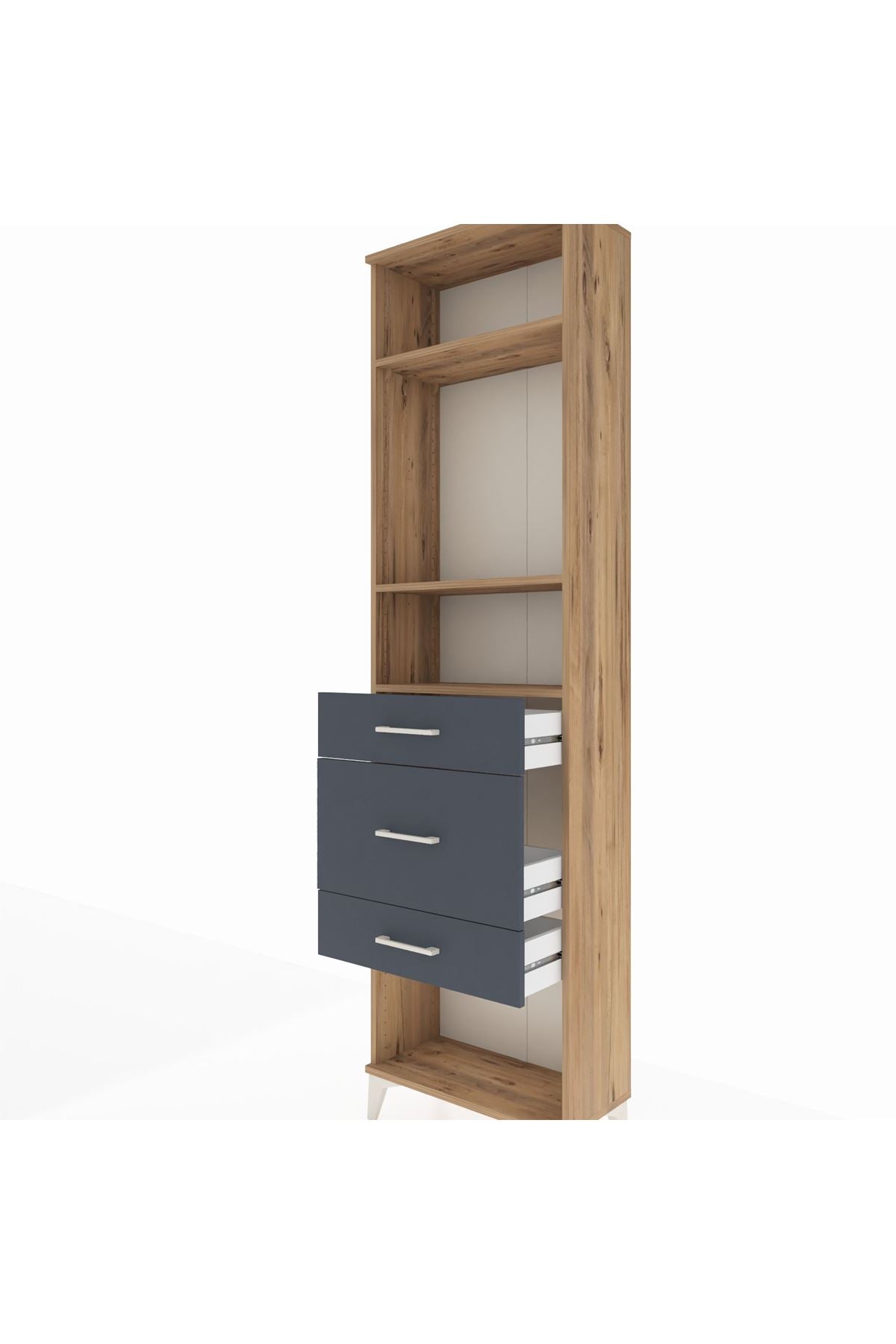 Arges Dolap 3 Raflı 3 Çekmeceli 60x30x221 Çam-Antrasit