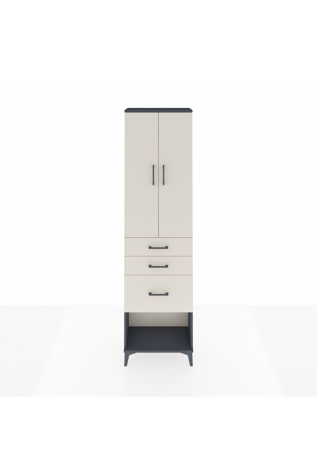 Arges Dolap 2 Raflı 3 Çekmeceli Tek Askılı 60x30x221 Antrasit-Aytaşı