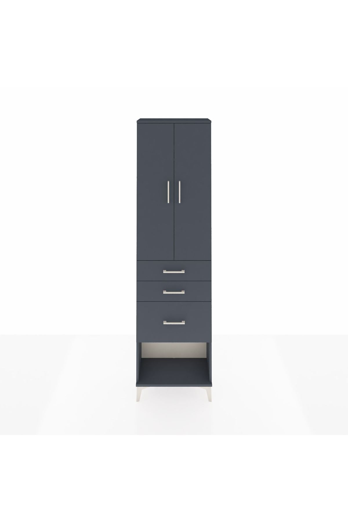 Arges Dolap 2 Raflı 3 Çekmeceli Tek Askılı 60x30x221 Antrasit-Antrasit