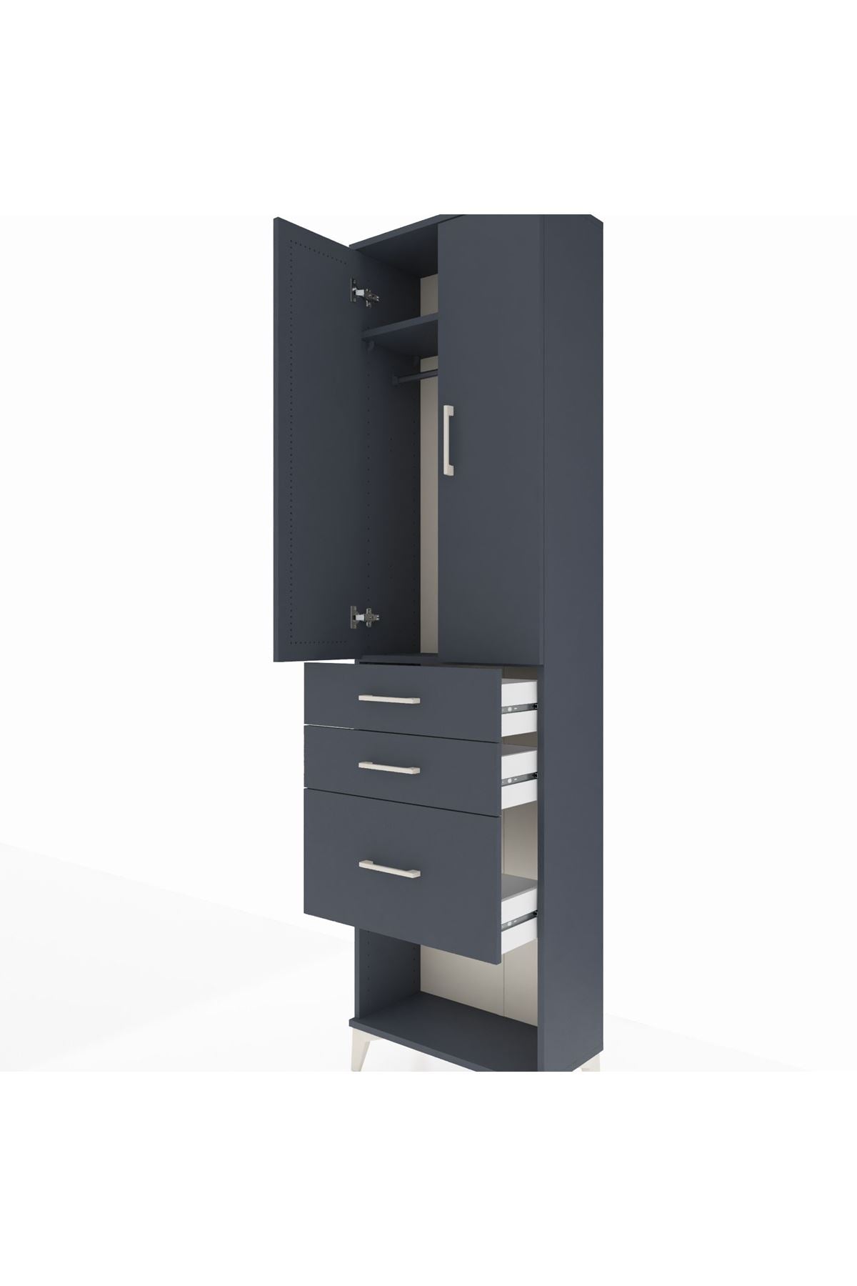 Arges Dolap 2 Raflı 3 Çekmeceli Tek Askılı 60x30x221 Antrasit-Antrasit