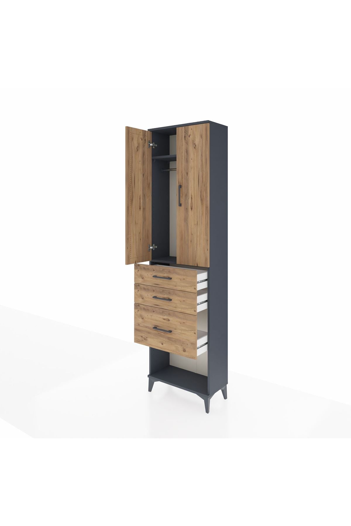 Arges Dolap 2 Raflı 3 Çekmeceli Tek Askılı 60x30x221 Antrasit-Çam