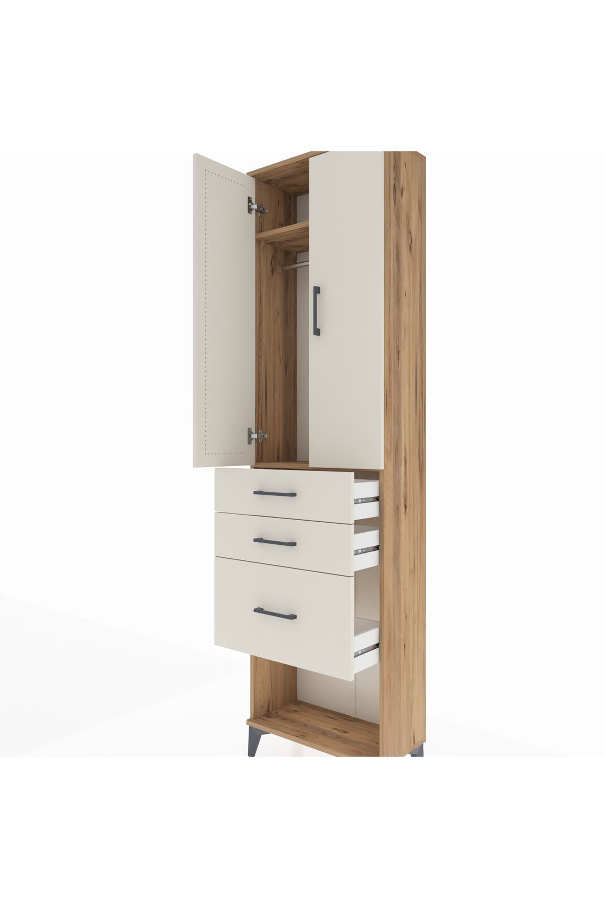 Arges Dolap 2 Raflı 3 Çekmeceli Tek Askılı 60x30x221 Çam-Aytaşı