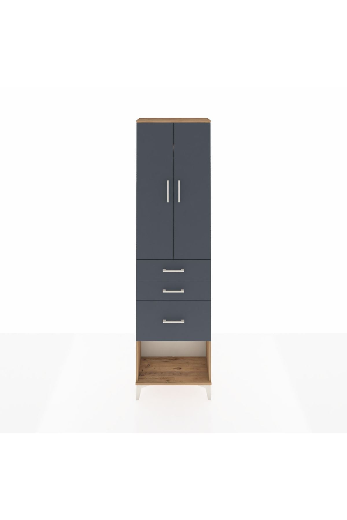 Arges Dolap 2 Raflı 3 Çekmeceli Tek Askılı 60x30x221 Çam-Antrasit