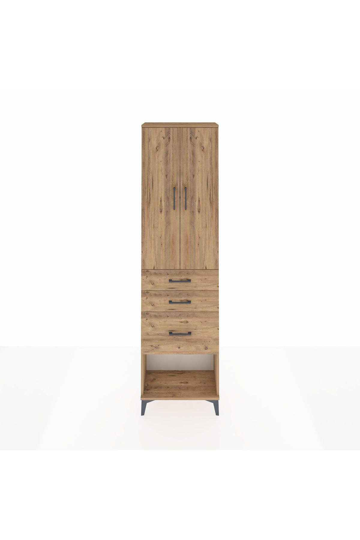 Arges Dolap 2 Raflı 3 Çekmeceli Tek Askılı 60x30x221 Çam-Çam