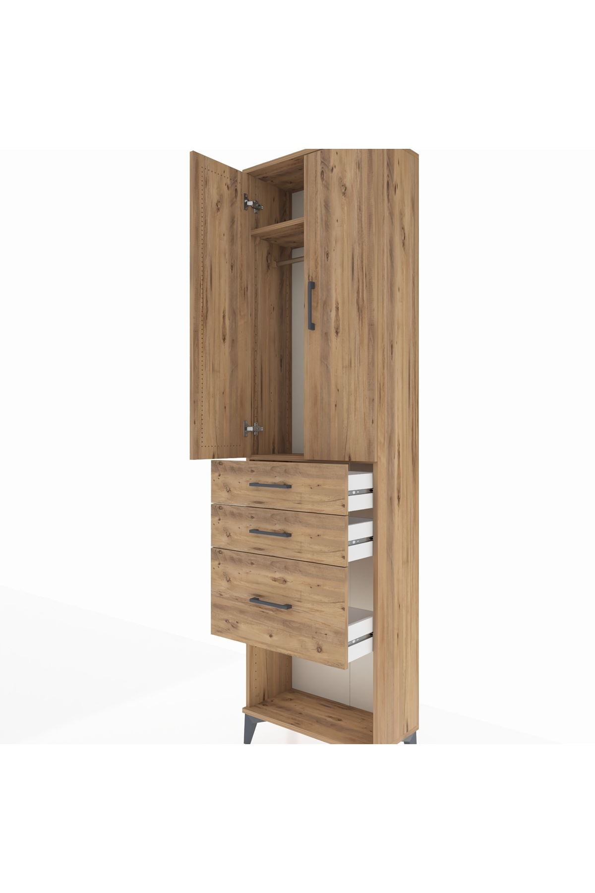 Arges Dolap 2 Raflı 3 Çekmeceli Tek Askılı 60x30x221 Çam-Çam