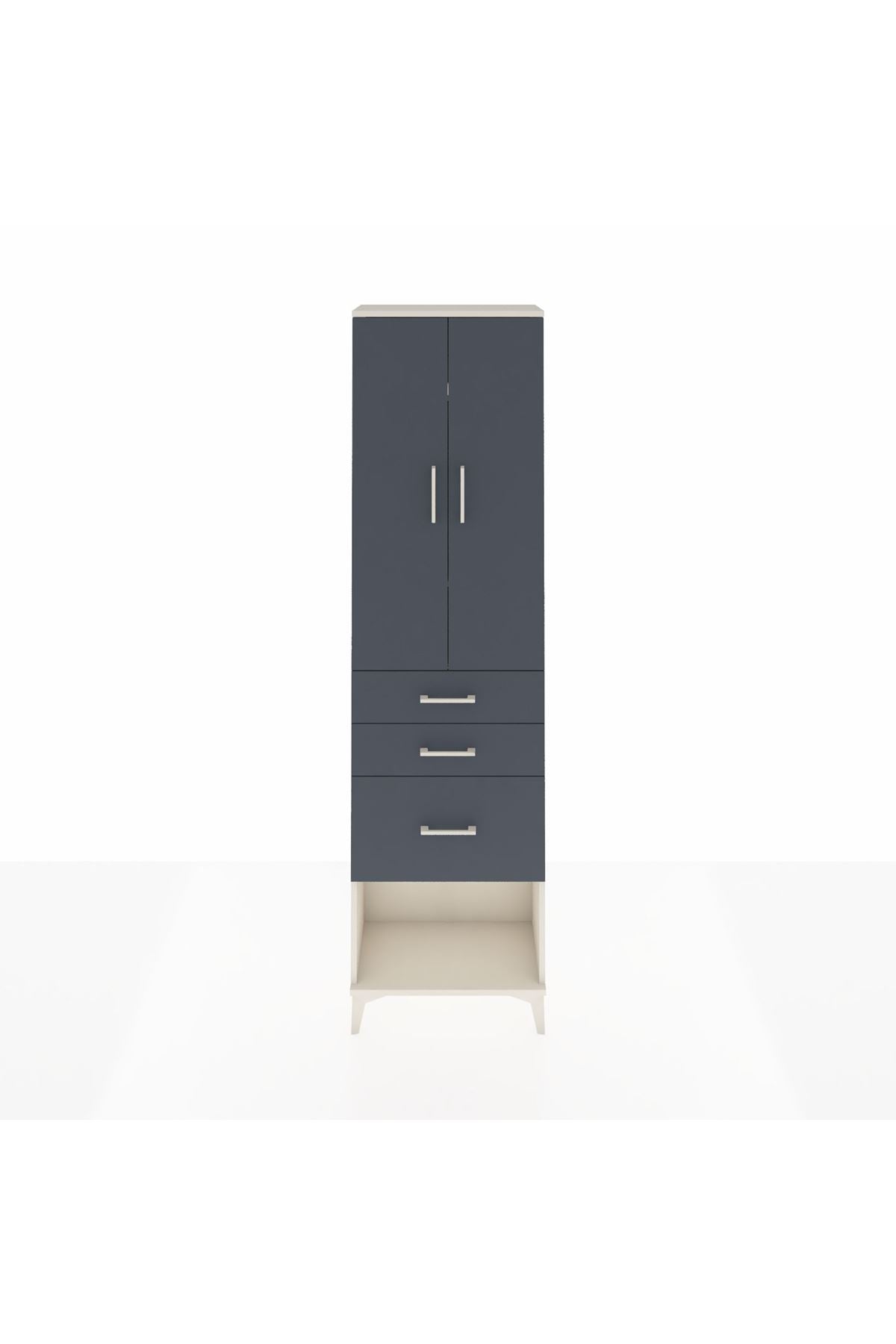 Arges Dolap 3 Raflı 3 Çekmeceli 2 Kapaklı 60x30x221 Aytaşı-Antrasit