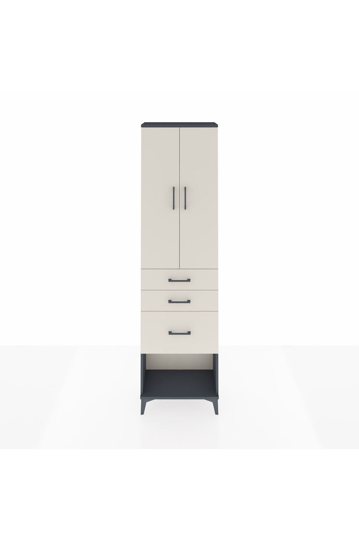 Arges Dolap 3 Raflı 3 Çekmeceli 2 Kapaklı 60x30x221 Antrasit-Aytaşı