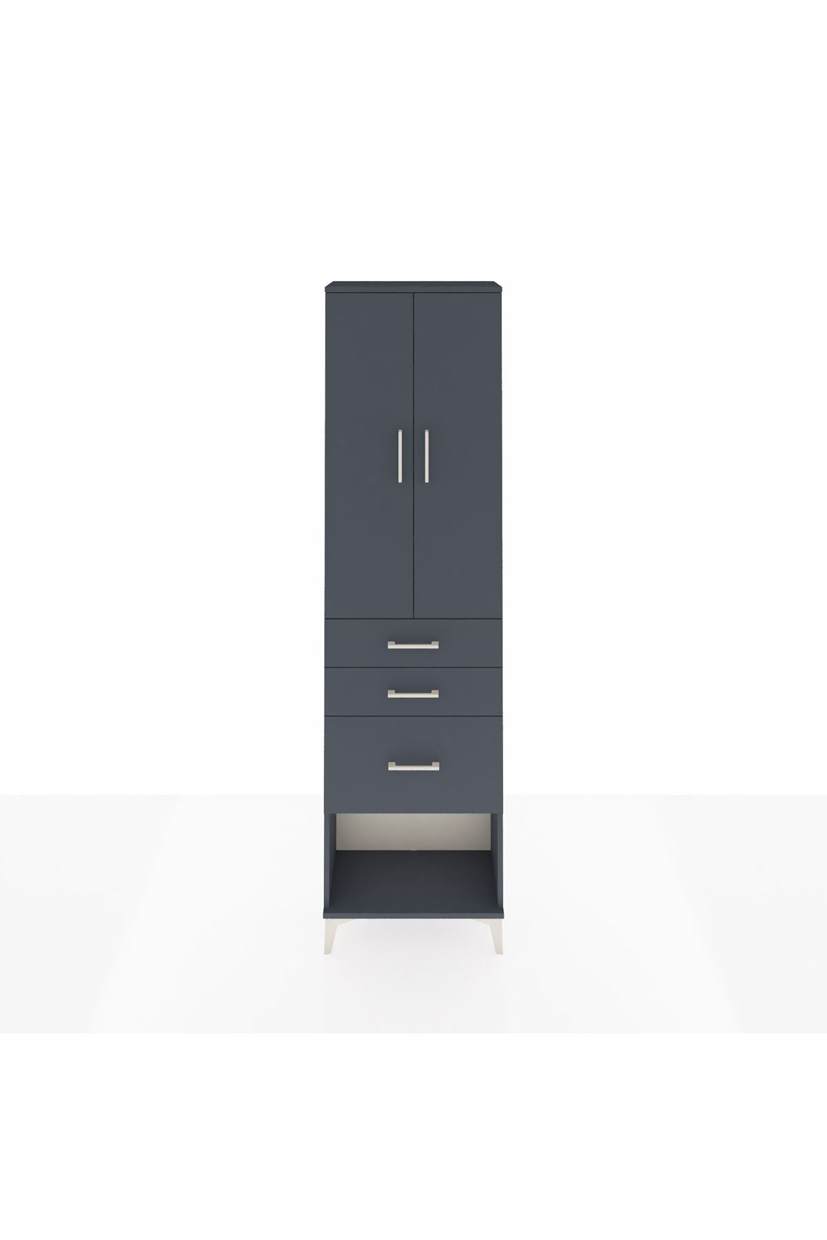 Arges Dolap 3 Raflı 3 Çekmeceli 2 Kapaklı 60x30x221 Antrasit-Antrasit