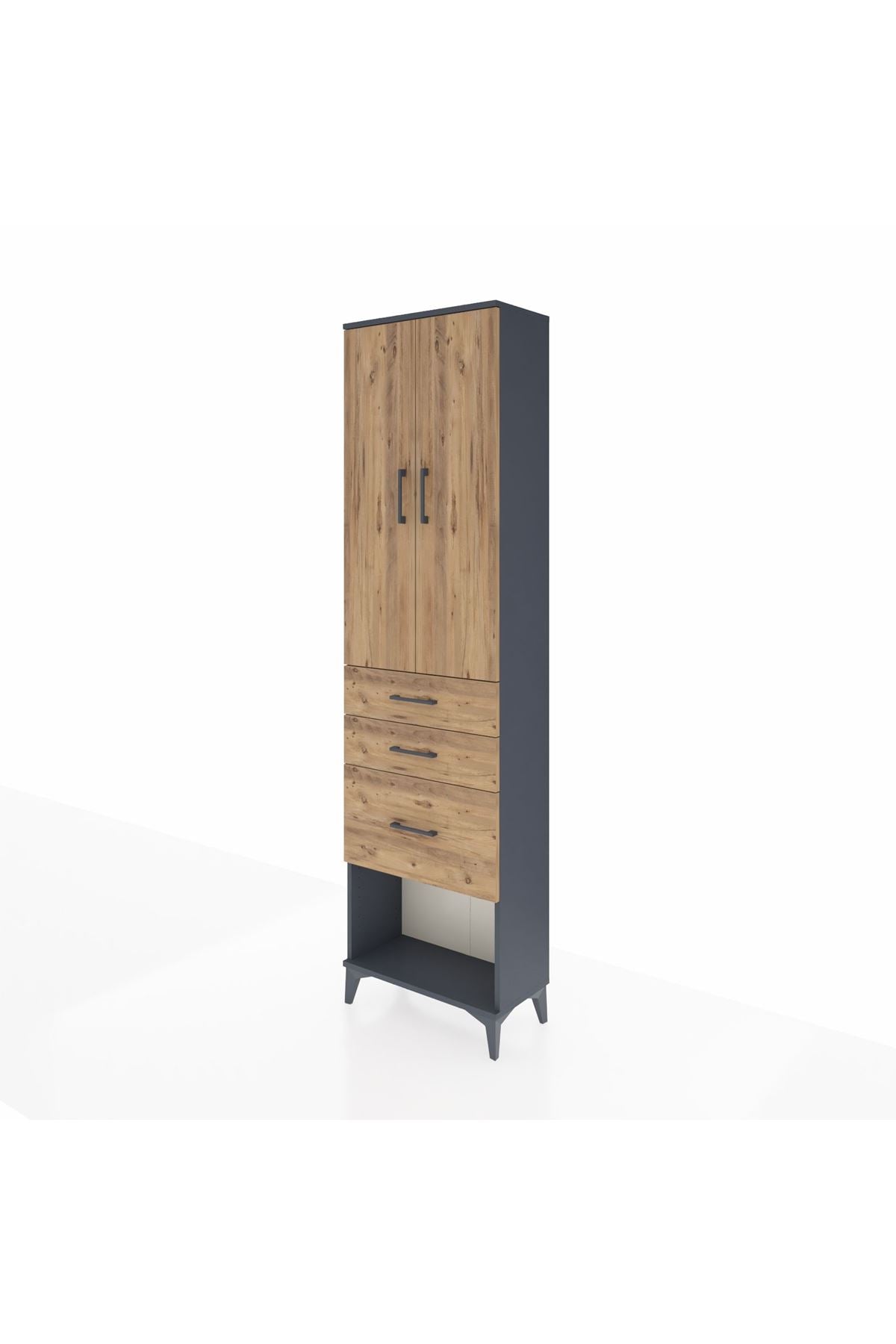 Arges Dolap 3 Raflı 3 Çekmeceli 2 Kapaklı 60x30x221 Antrasit-Çam