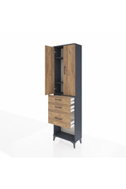 Arges Dolap 3 Raflı 3 Çekmeceli 2 Kapaklı 60x30x221 Antrasit-Çam