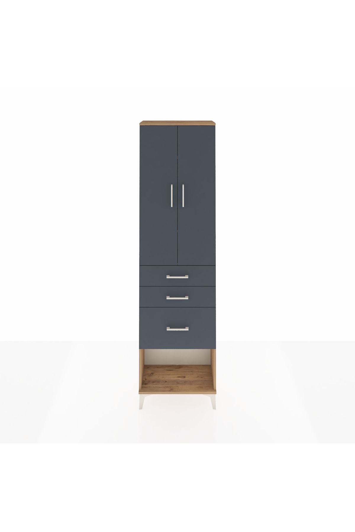 Arges Dolap 3 Raflı 3 Çekmeceli 2 Kapaklı 60x30x221 Çam-Antrasit