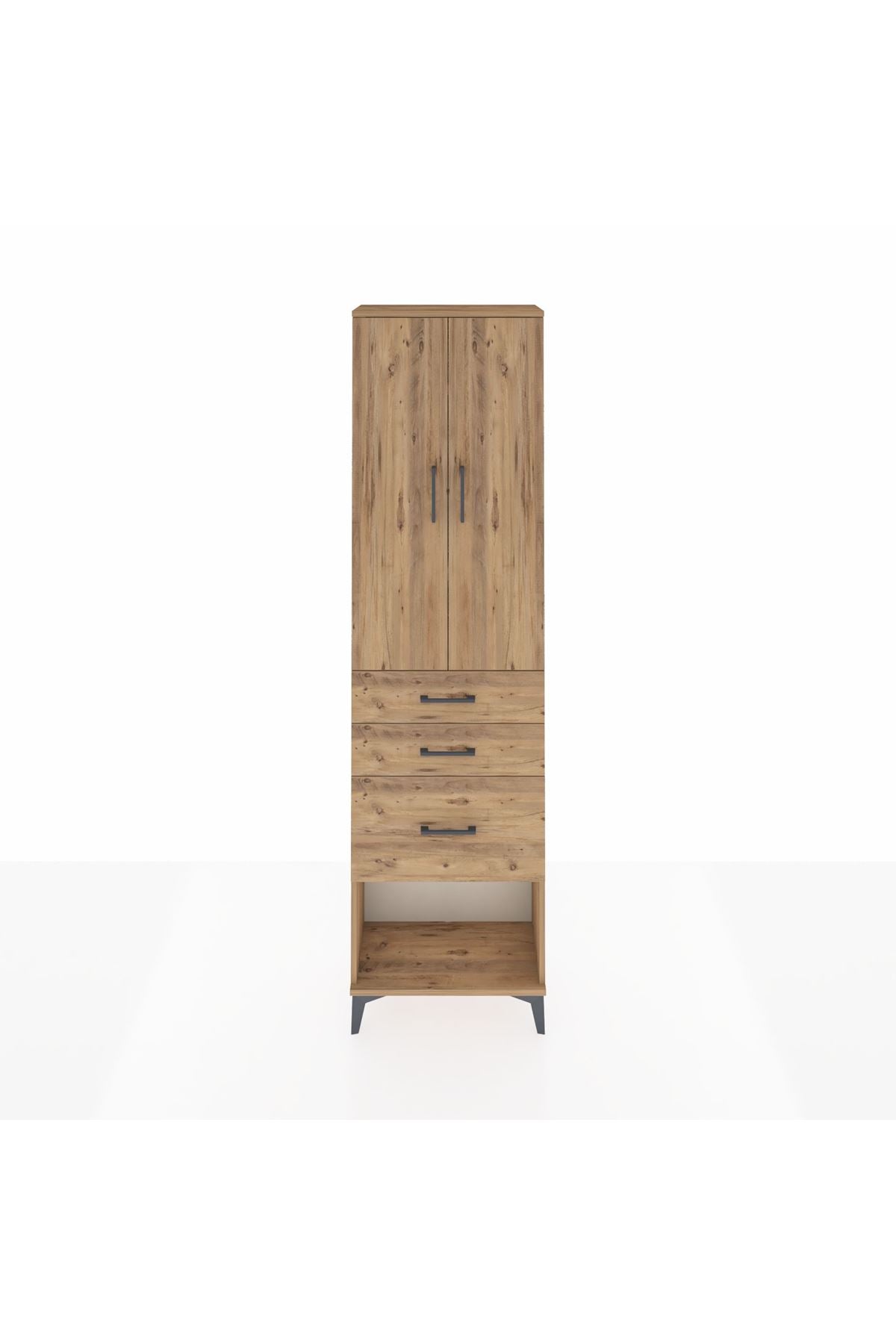 Arges Dolap 3 Raflı 3 Çekmeceli 2 Kapaklı 60x30x221 Çam-Çam