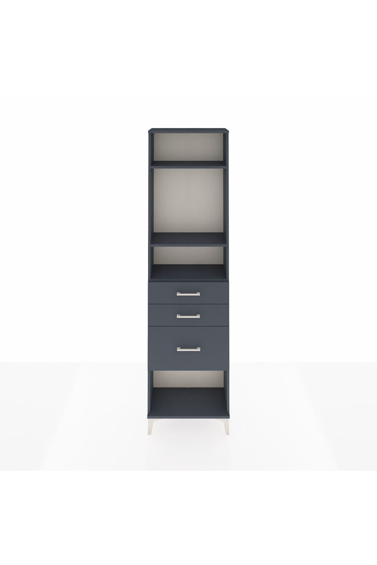 Arges Dolap 3 Raflı 3 Çekmeceli 60x30x221 Antrasit-Antrasit