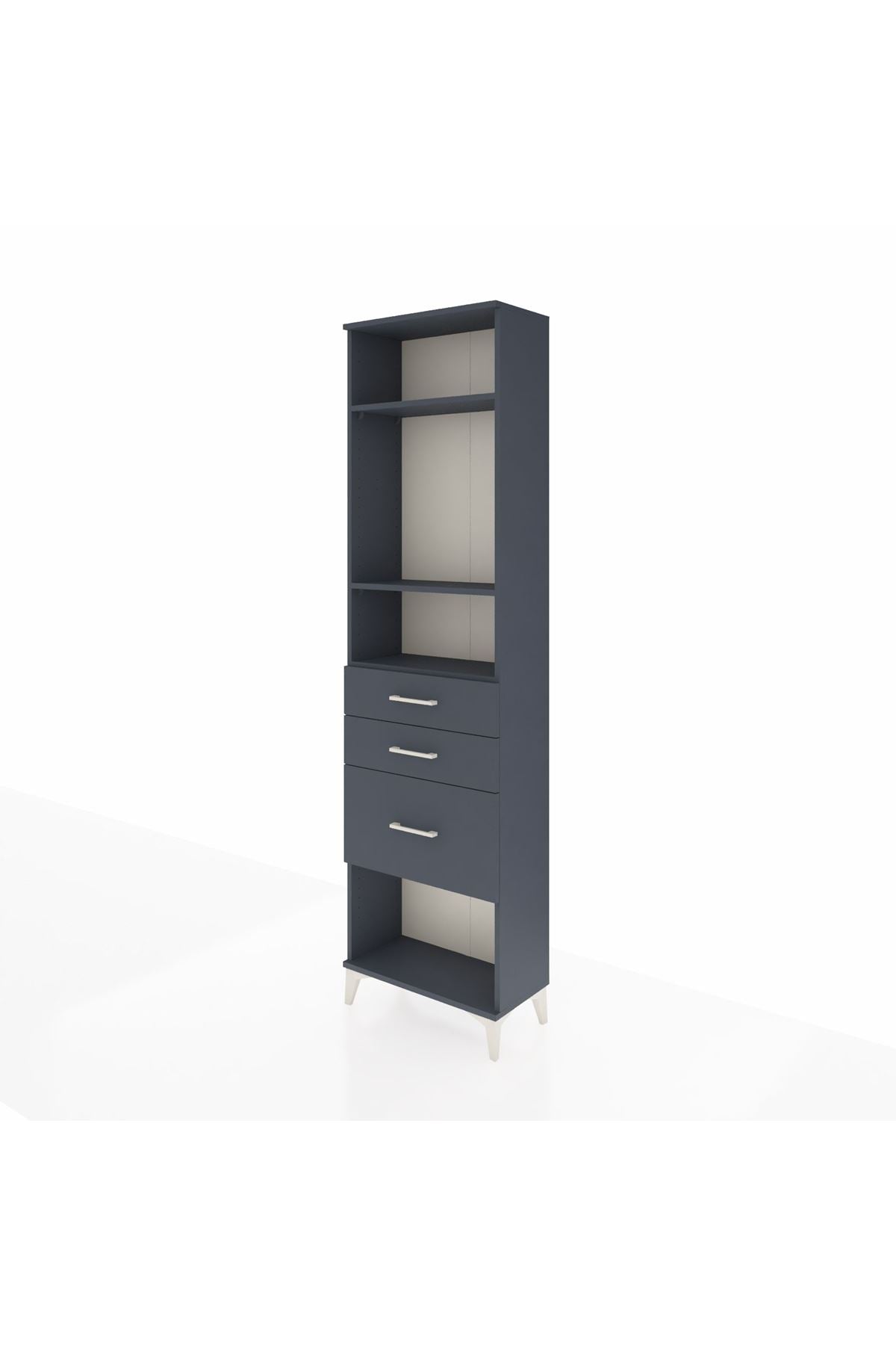 Arges Dolap 3 Raflı 3 Çekmeceli 60x30x221 Antrasit-Antrasit