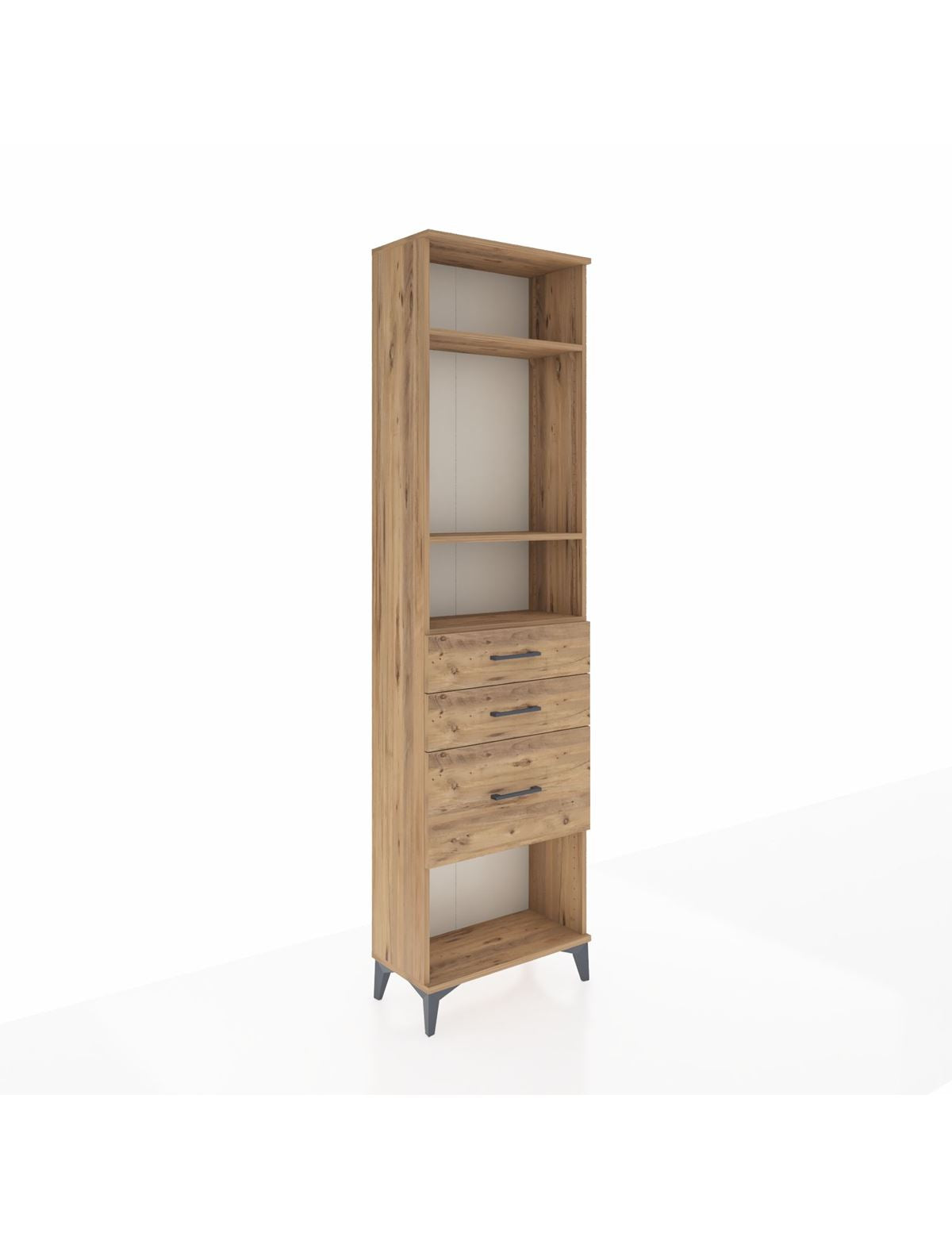 Arges Dolap 3 Raflı 3 Çekmeceli 60x30x221 Çam-Çam